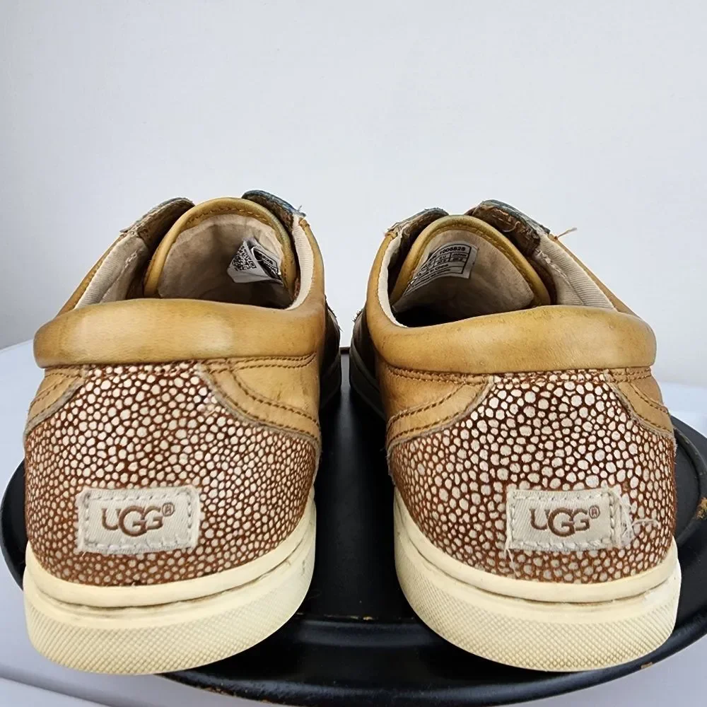 UGG Australia Taya Tan Leather Sneakers Silver Metallic Detail Women's 9.5 - Picture 6 of 10